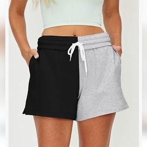 Dual Drawstring Sweat Shorts Elastic High Waist Running Pockets Lounge LARGE